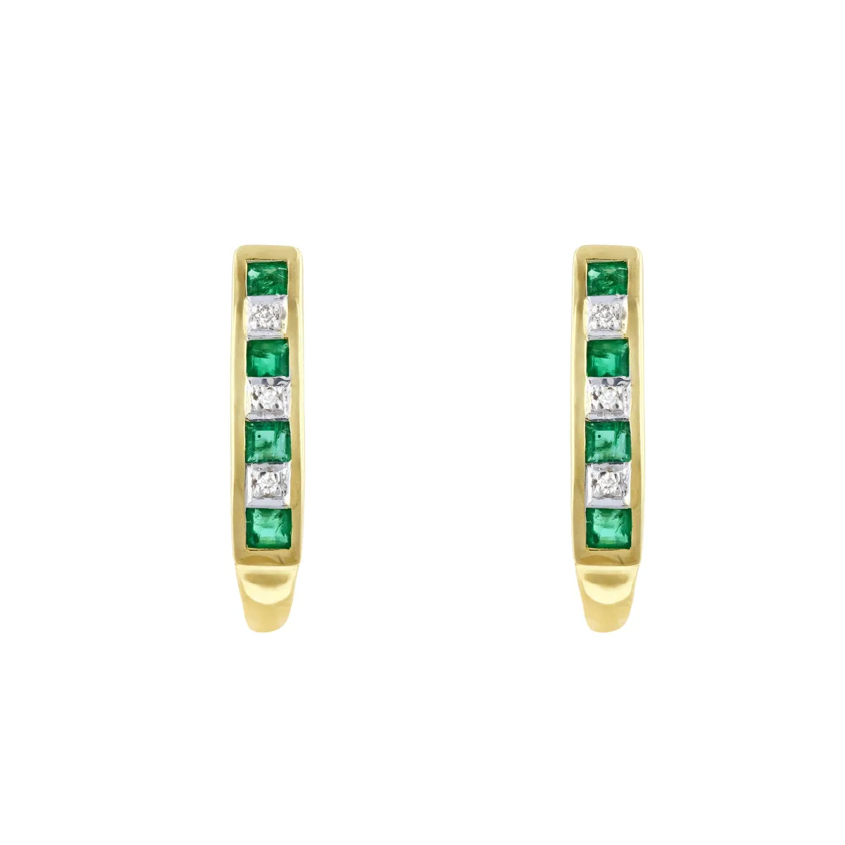 0.36ct Emerald and Diamond Half Hoop Earrings | 9K Solid Yellow Gold