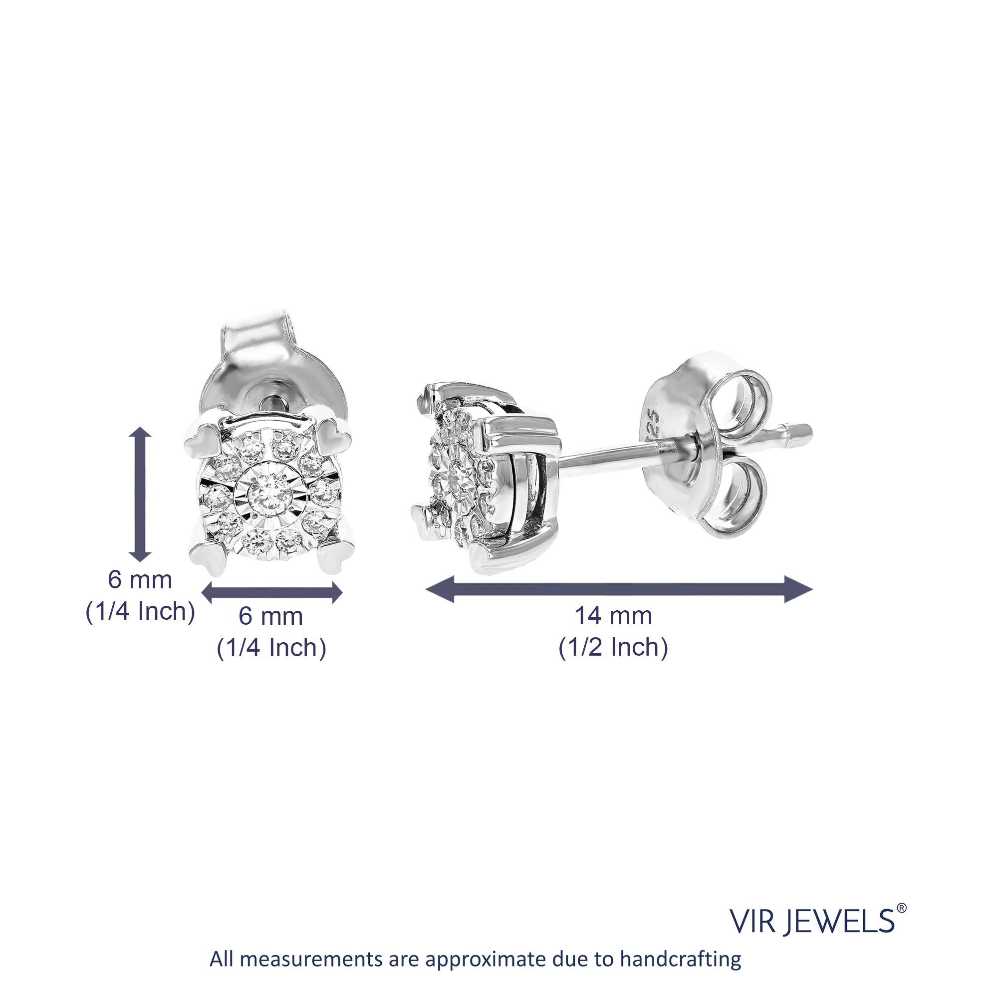 1/10 cttw Round Cut Lab Grown Diamond Prong Set .925 Sterling Silver Stud Earrings