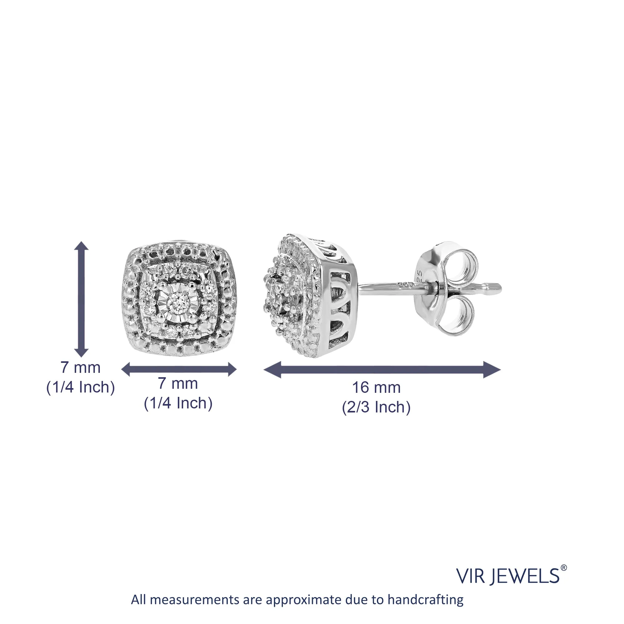 1/10 cttw Round Lab Grown Diamond Stud Earrings .925 Sterling Silver Prong Settings