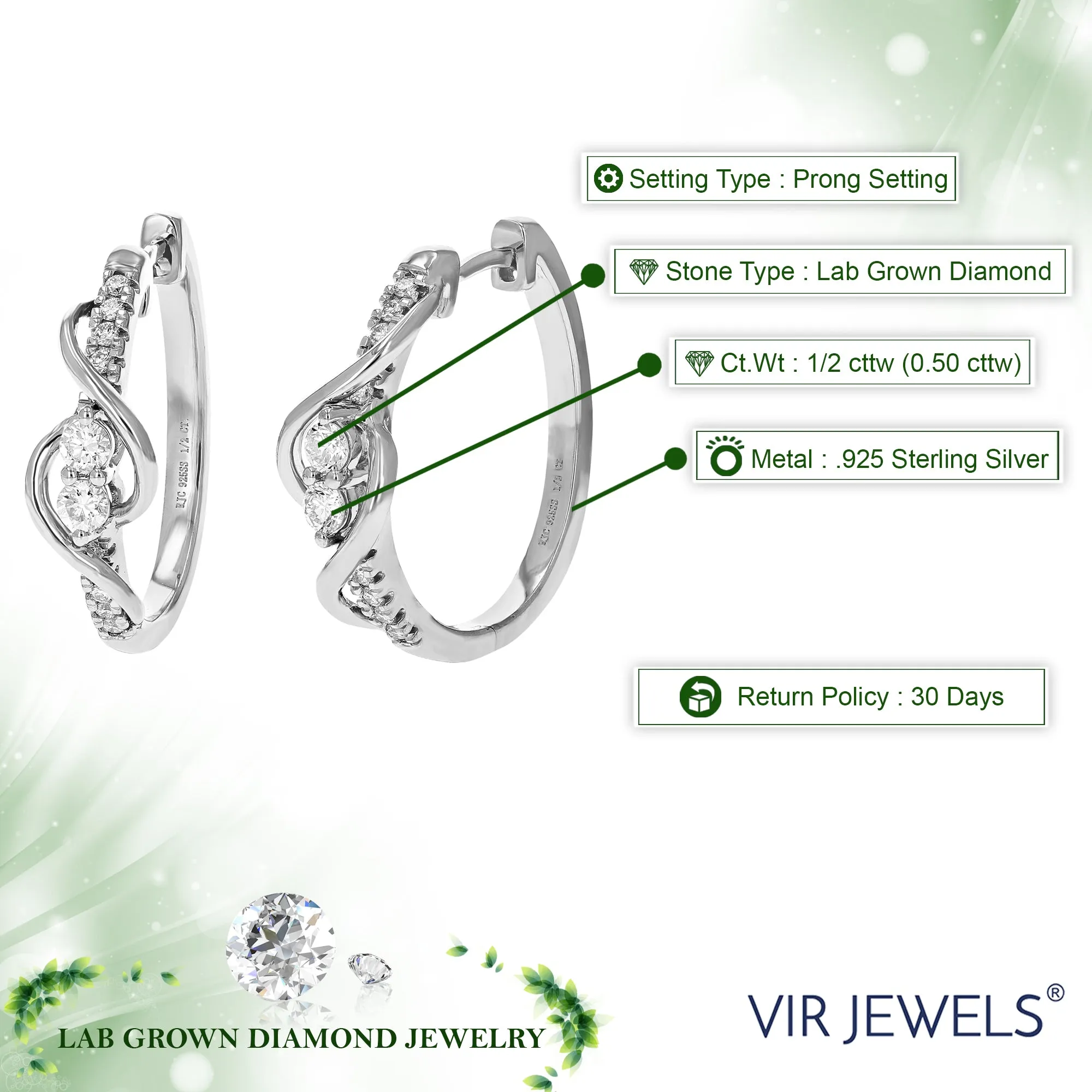1/2 cttw Lab Grown Diamond in Hoop Earring in Sterling Silver