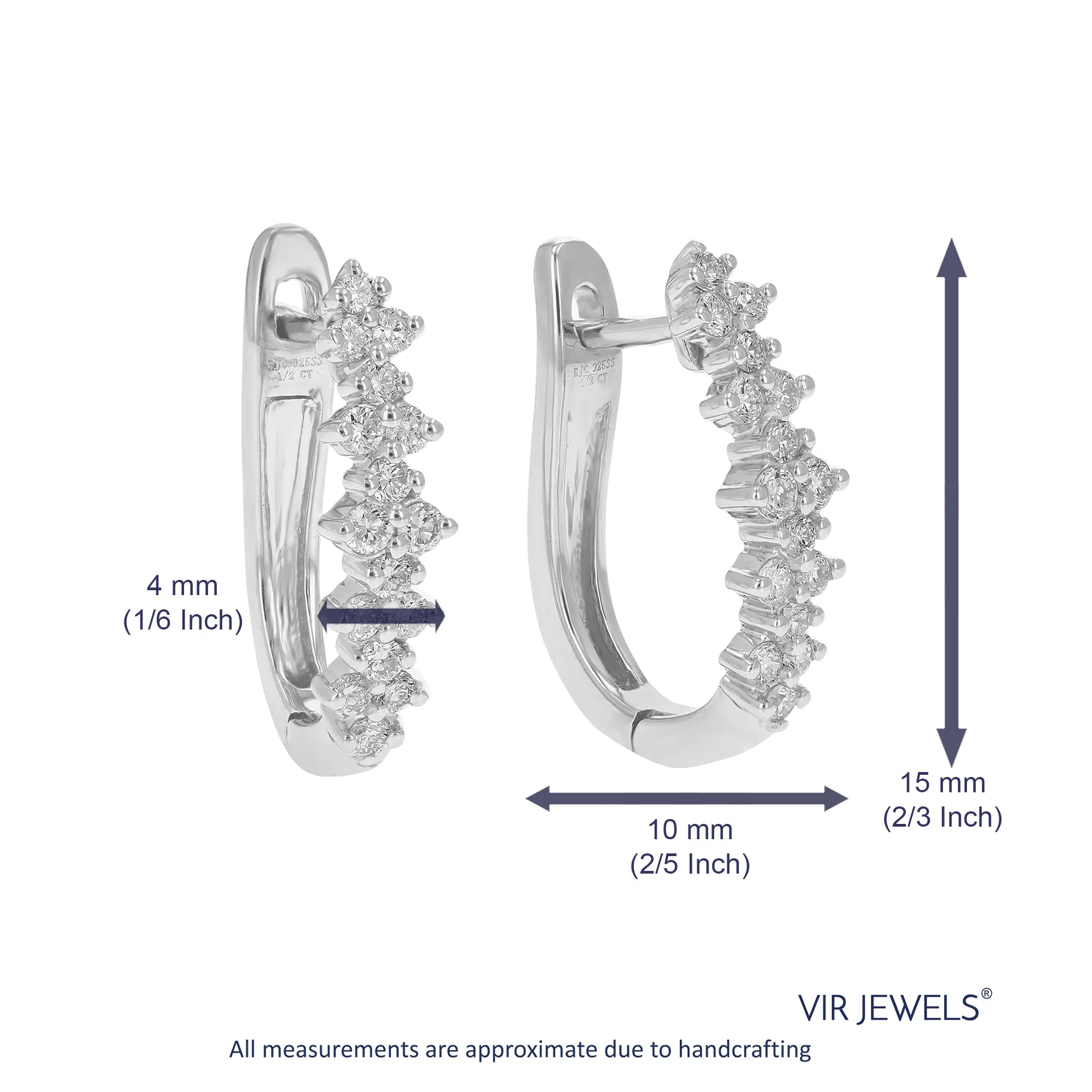 1/2 cttw Round Cut Lab Grown Diamond Hoop Earrings in .925 Sterling Silver Prong Set 2/3 Inch