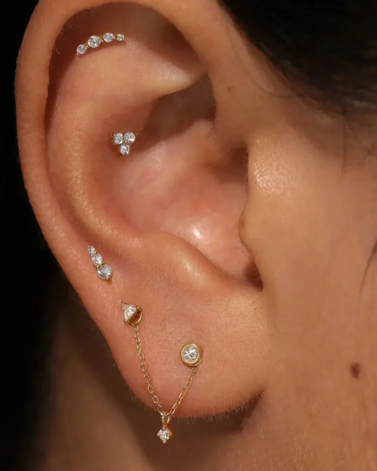 14k White Topaz Ear Stud for Cartilage with flat back