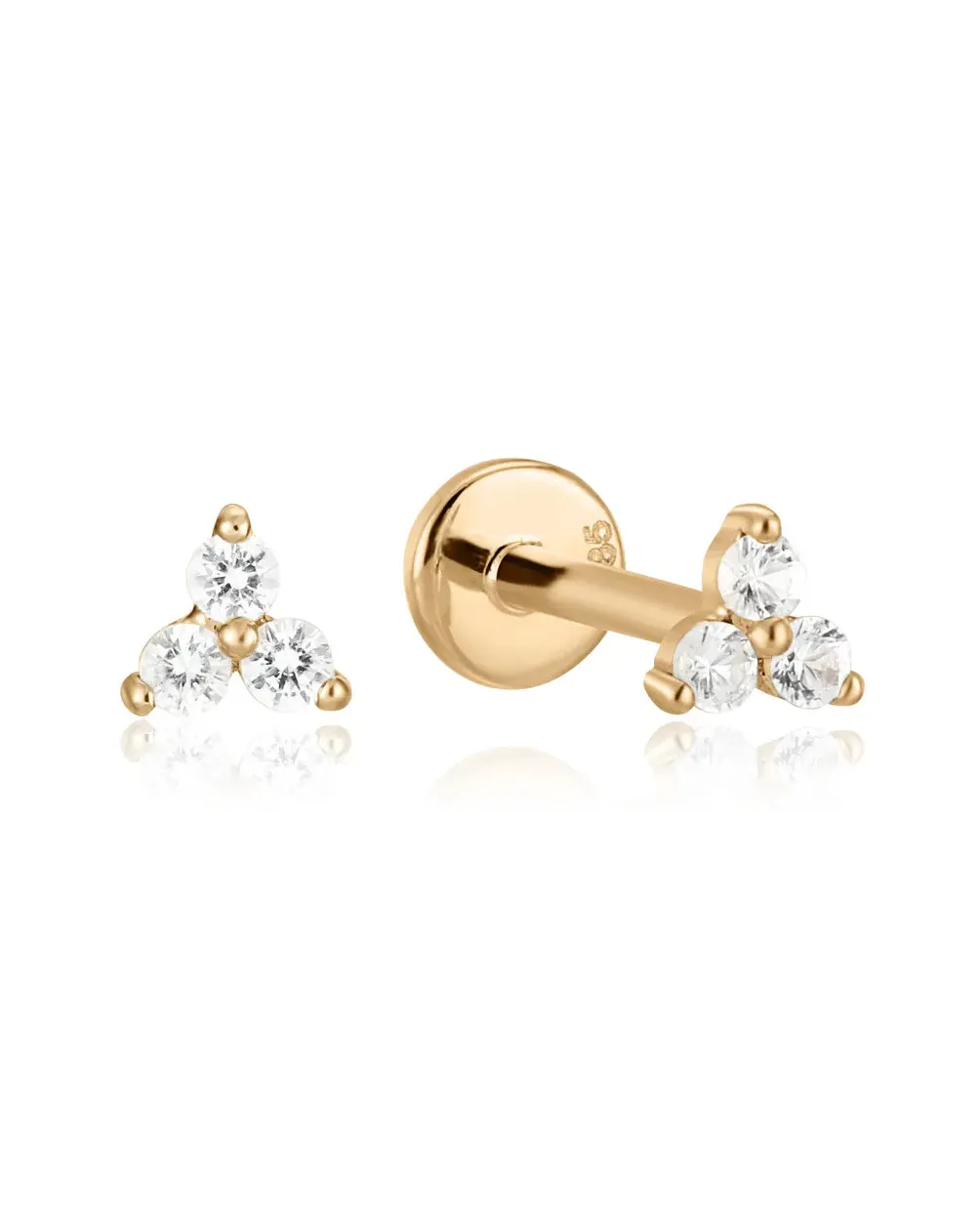 14k White Topaz Ear Stud for Cartilage with flat back