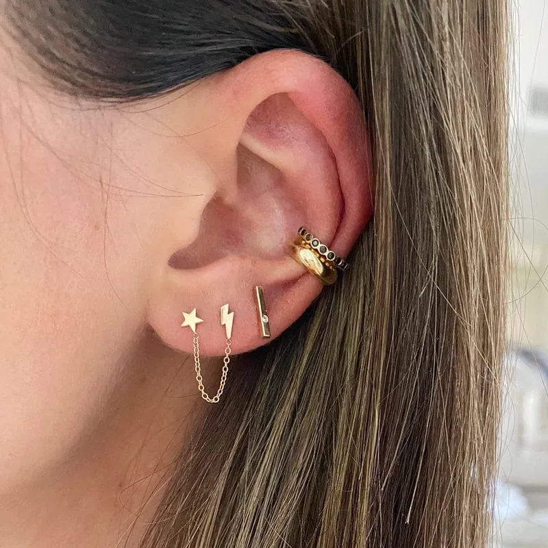 14k Yellow Gold Single Diamond Thin Bar Stud Earring