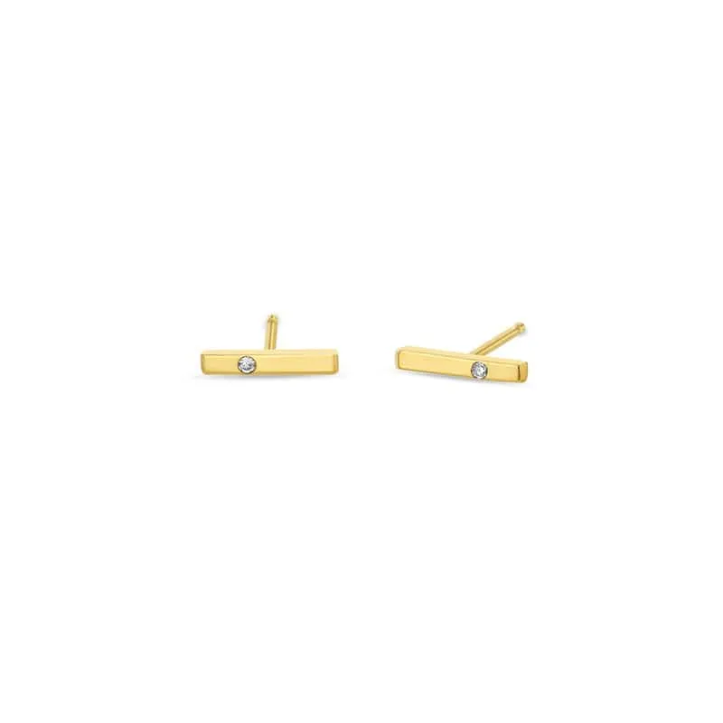 14k Yellow Gold Single Diamond Thin Bar Stud Earring