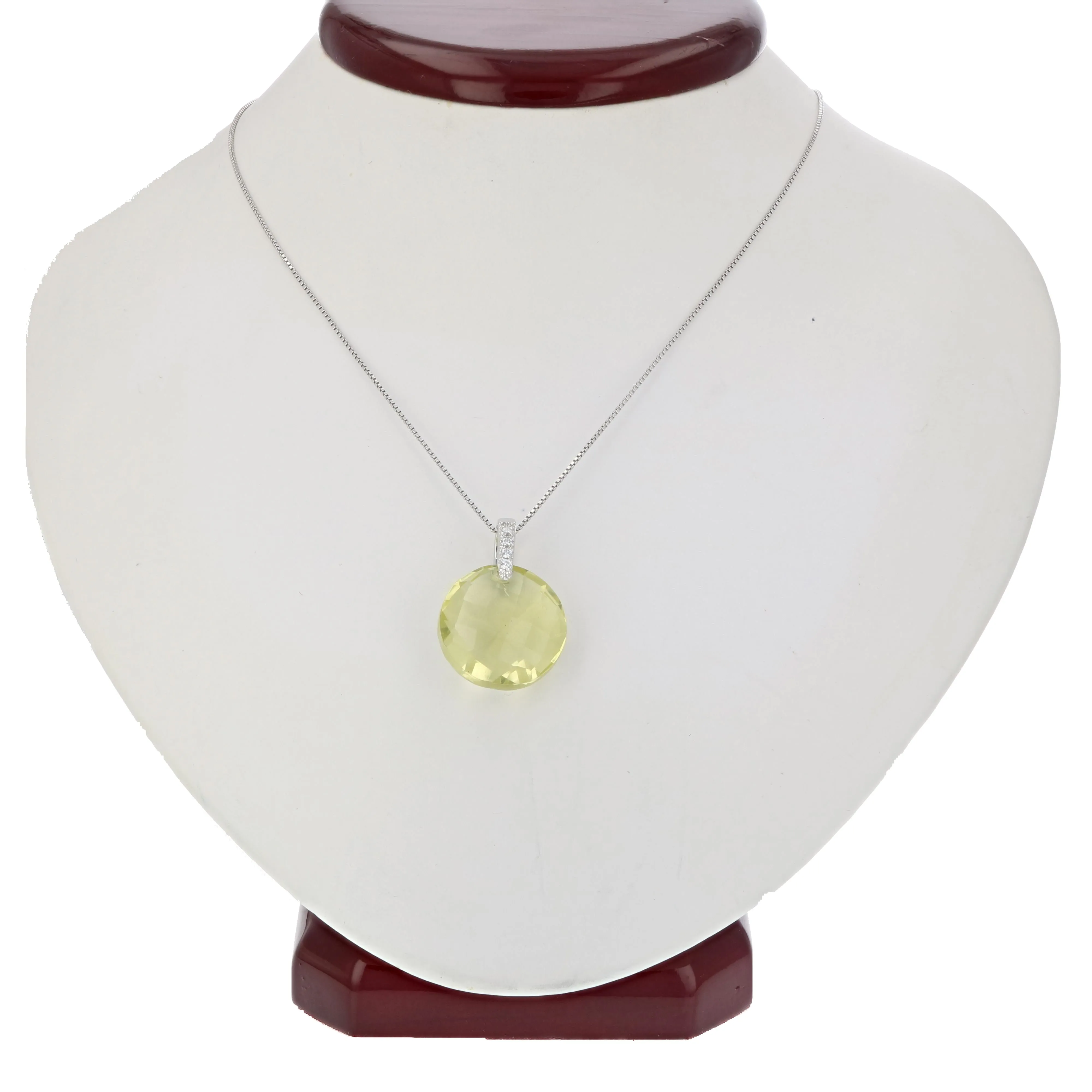 15 cttw Pendant Necklace, Lemon Quartz Pendant Necklace for Women in .925 Sterling Silver with 18 Inch Chain, Prong Setting