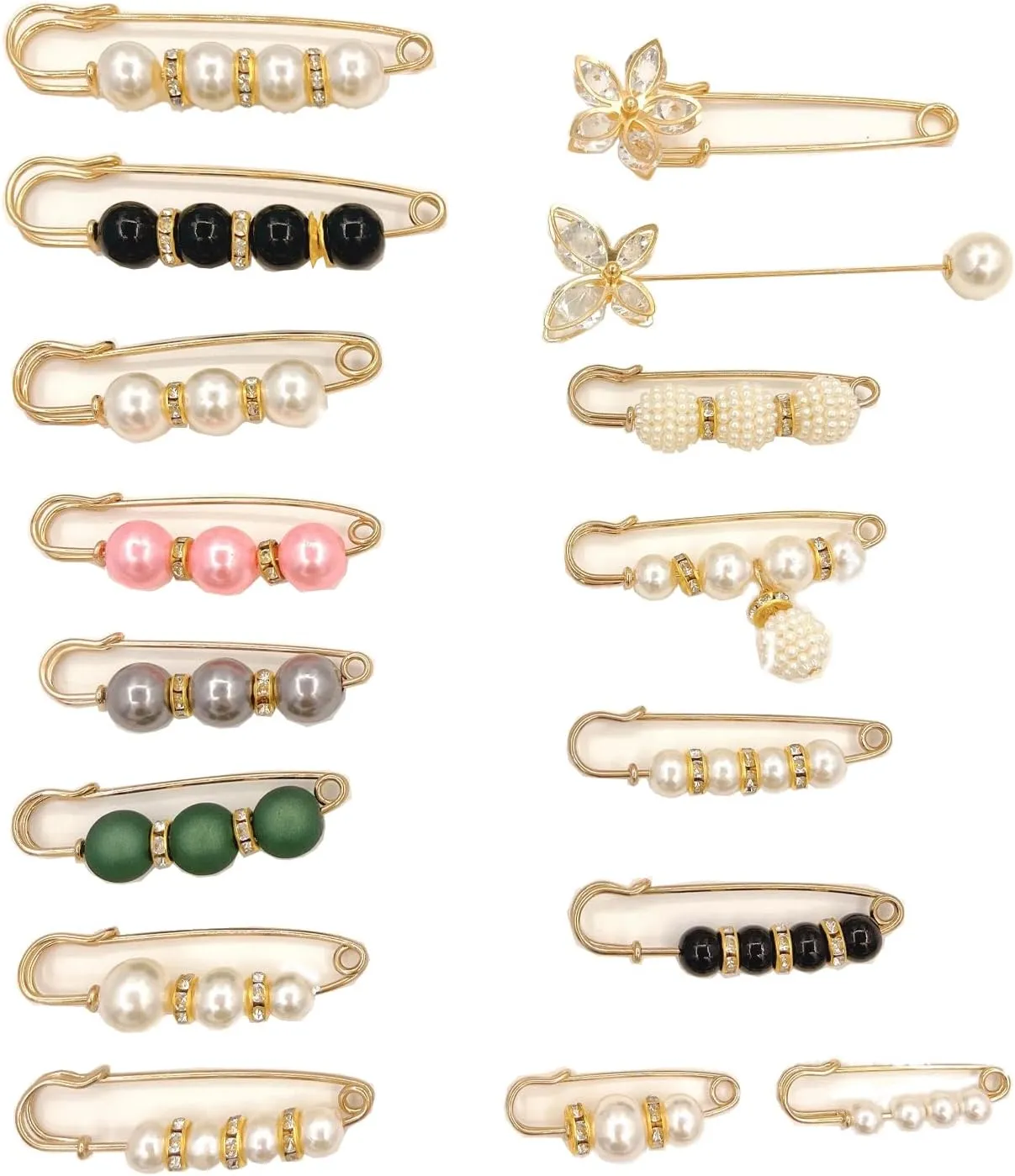 16Pcs Faux Pearl Brooch Shawl Clips Artificial Pearls Safety Pins Waist Pants Extender Cardigan Collar Clips Dress Decor for Girls Women