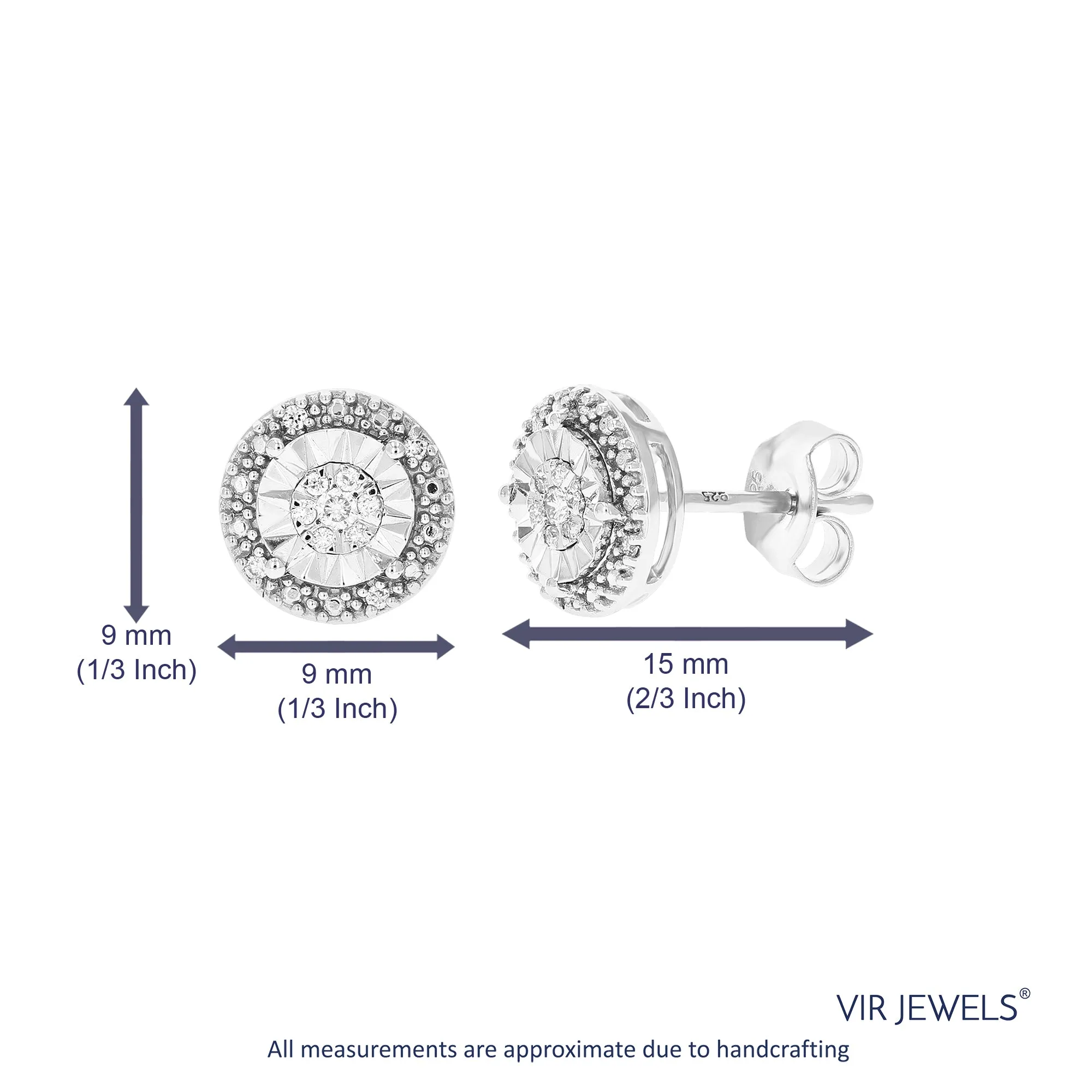 1/8 cttw 26 Stones Round Lab Grown Diamond Studs Earrings .925 Sterling Silver Prong Set 1/3 Inch