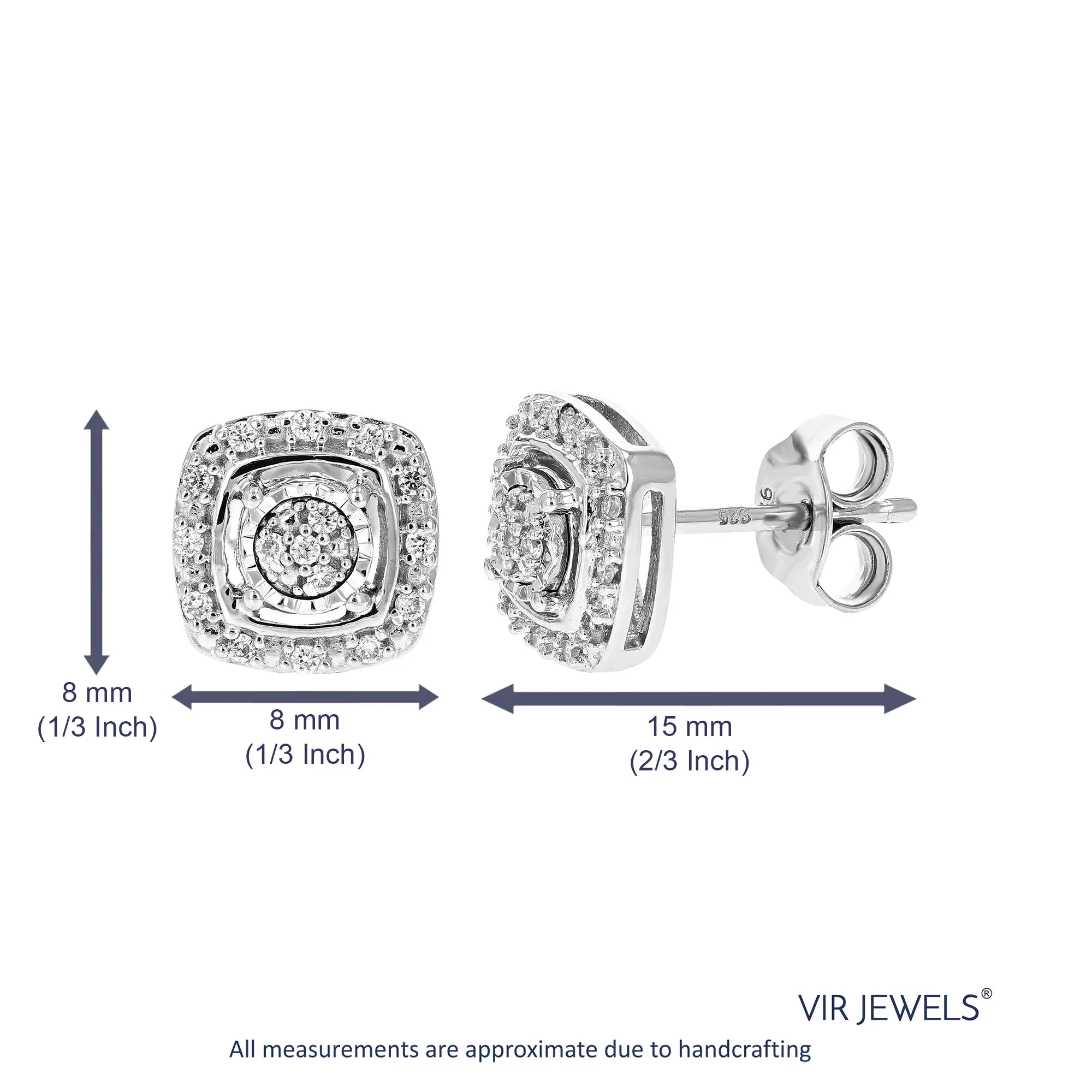 1/8 cttw Round Cut Lab Grown Diamond Stud Earrings in .925 Sterling Silver Prong Set