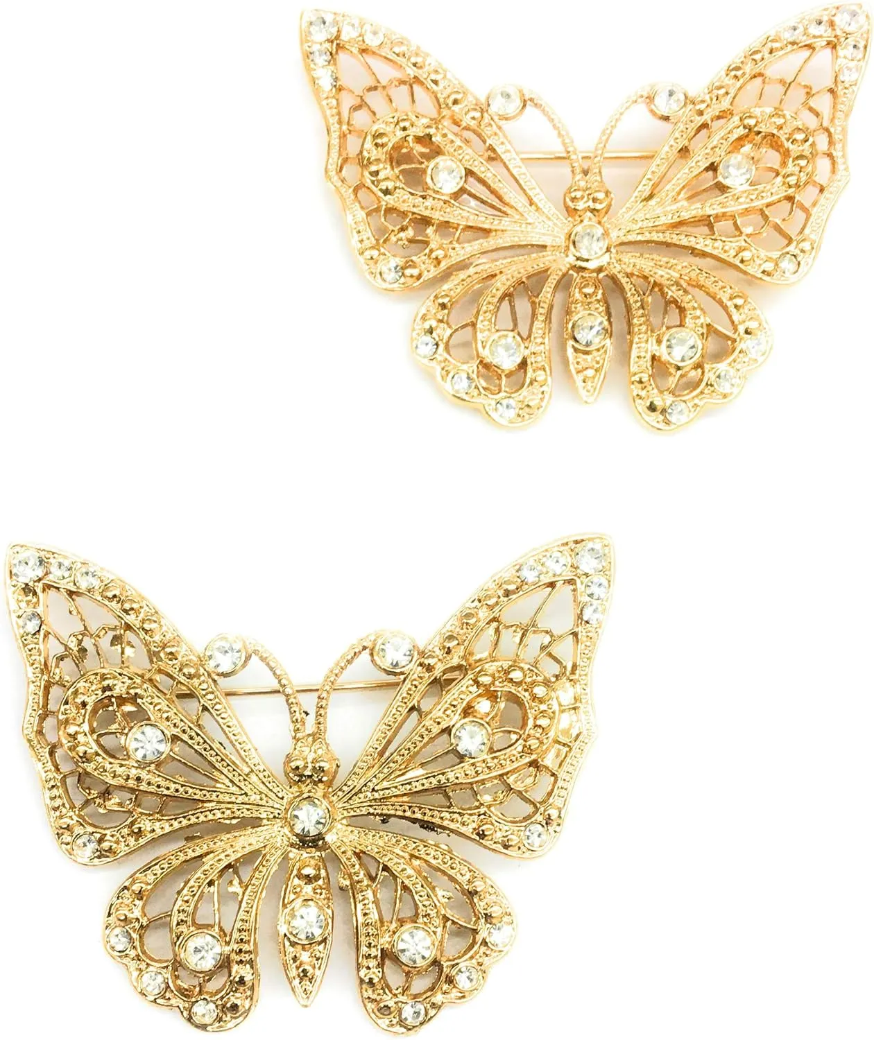 2 Rhinestone Gold Butterfly Brooches Pin - Butterfly Pin