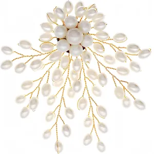 3inch Large Women's Brooch Pin Lapel Flower Pearl Brooch - Fashion Gold Vintage Simulated Crystal Pearl Rhinestone Floral Brooches for Women Bridal Wedding with Graceful Bling Bulk Costume Jewelry