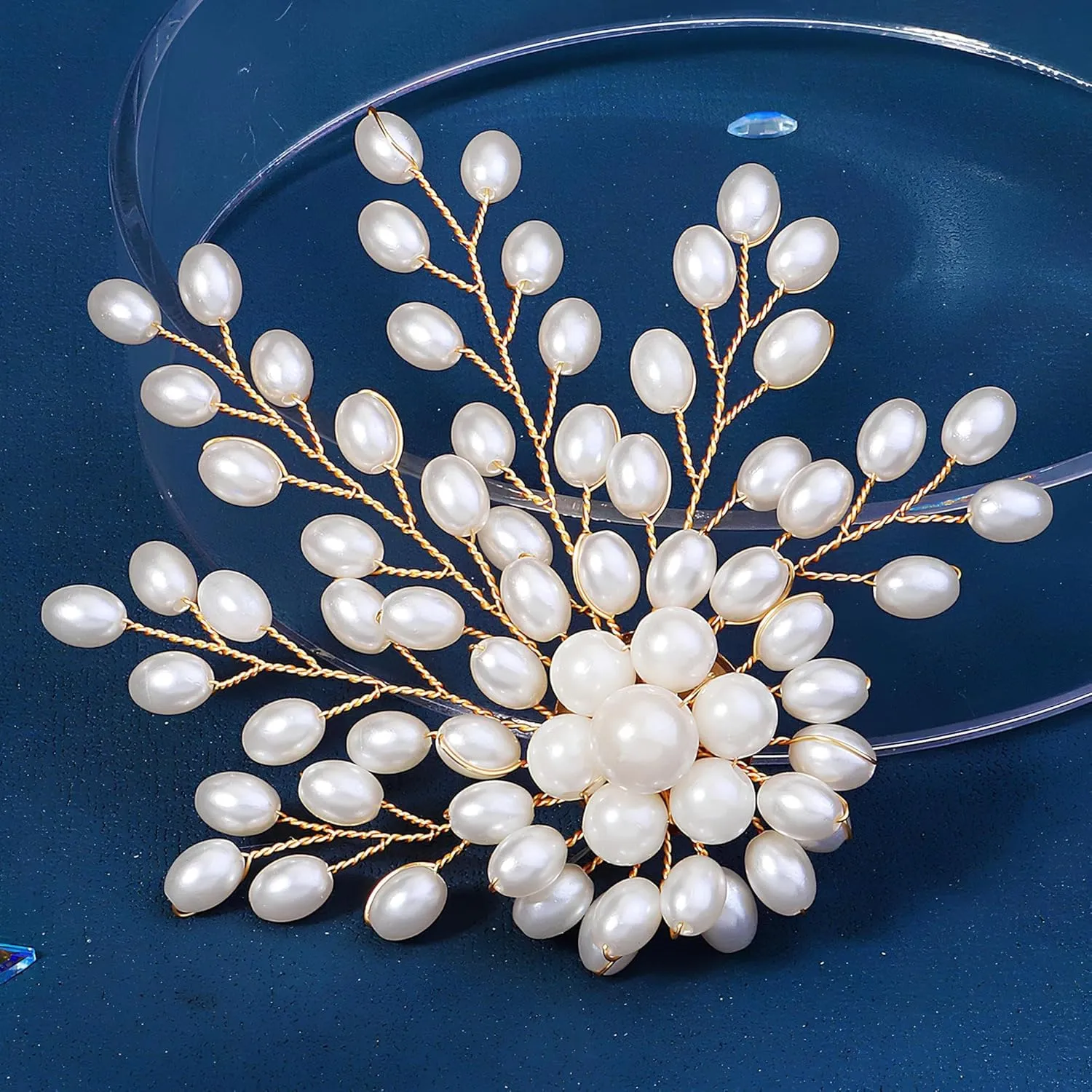 3inch Large Women's Brooch Pin Lapel Flower Pearl Brooch - Fashion Gold Vintage Simulated Crystal Pearl Rhinestone Floral Brooches for Women Bridal Wedding with Graceful Bling Bulk Costume Jewelry