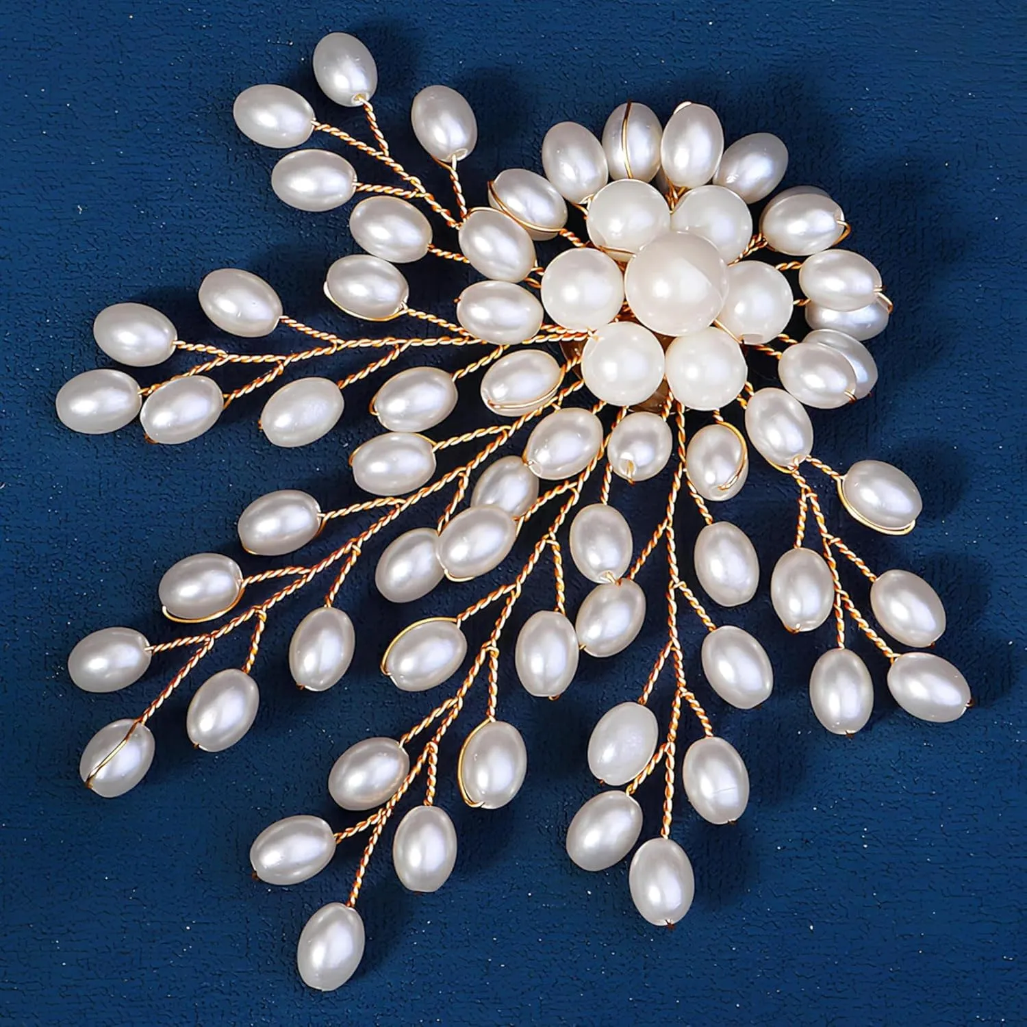 3inch Large Women's Brooch Pin Lapel Flower Pearl Brooch - Fashion Gold Vintage Simulated Crystal Pearl Rhinestone Floral Brooches for Women Bridal Wedding with Graceful Bling Bulk Costume Jewelry
