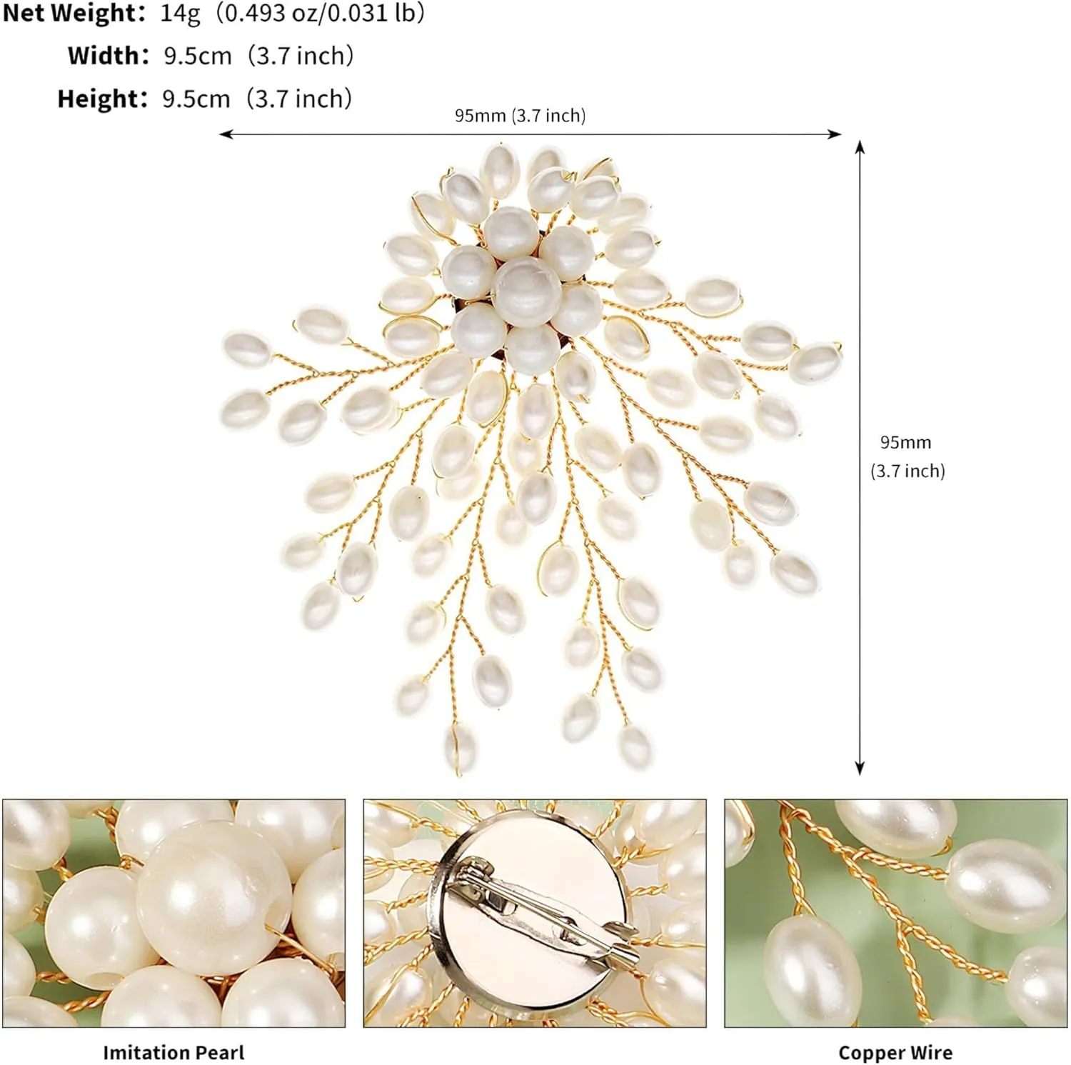 3inch Large Women's Brooch Pin Lapel Flower Pearl Brooch - Fashion Gold Vintage Simulated Crystal Pearl Rhinestone Floral Brooches for Women Bridal Wedding with Graceful Bling Bulk Costume Jewelry