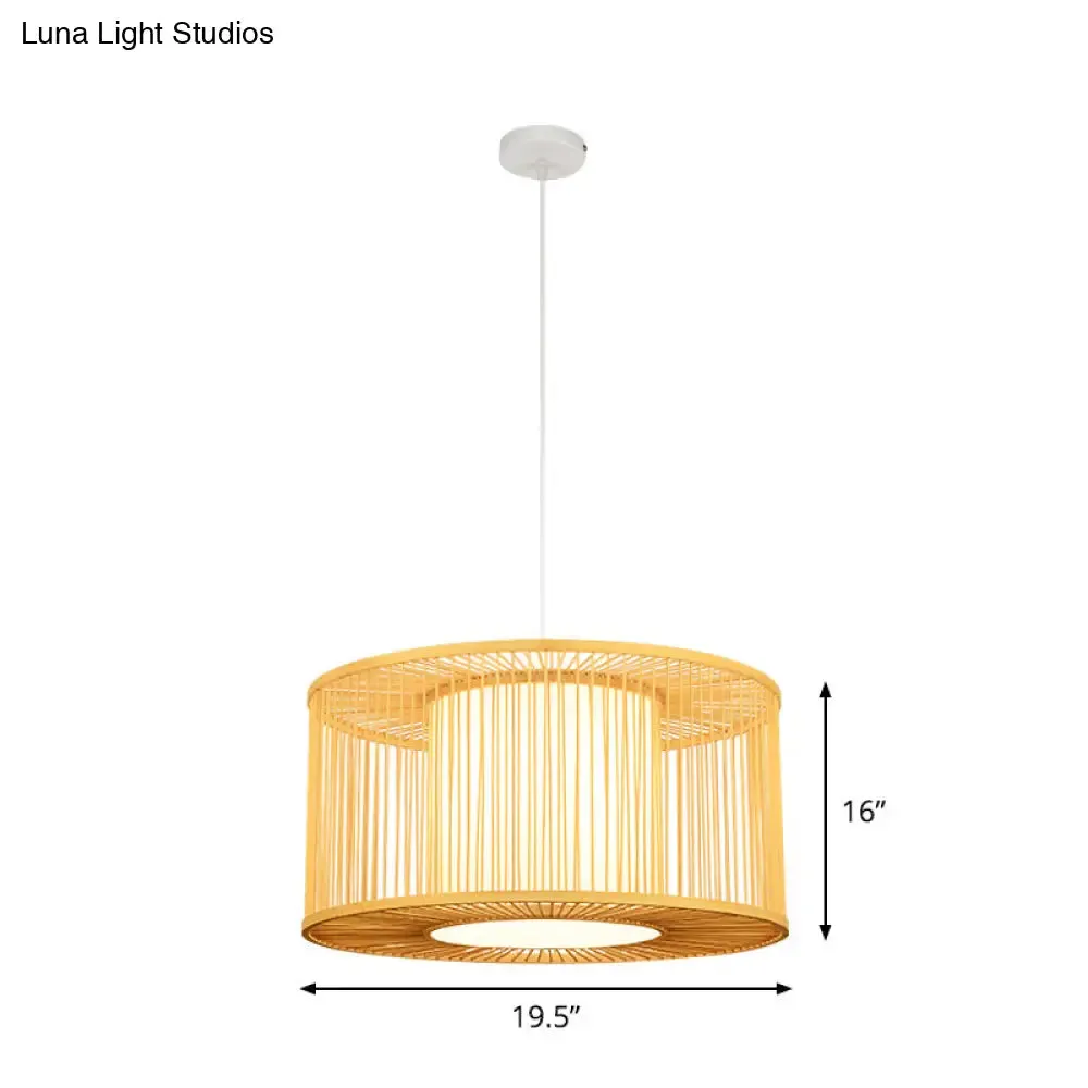 Asia Beige Bamboo Drum Pendant Light for Kitchen Bar - 1-Light Hanging Pendant, Multiple Sizes Available (16"/19.5"/23.5" W)