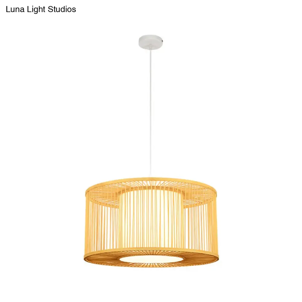 Asia Beige Bamboo Drum Pendant Light for Kitchen Bar - 1-Light Hanging Pendant, Multiple Sizes Available (16"/19.5"/23.5" W)