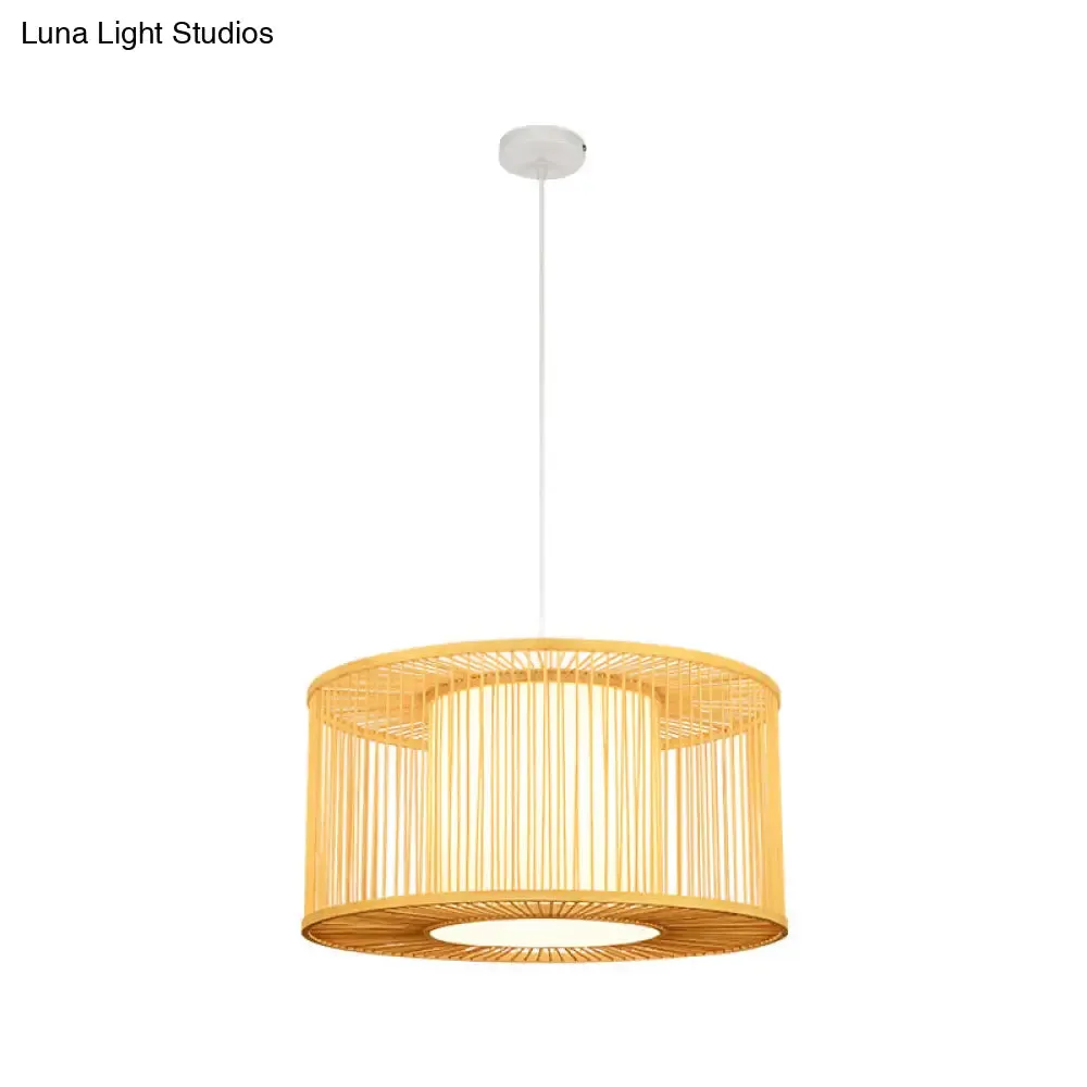 Asia Beige Bamboo Drum Pendant Light for Kitchen Bar - 1-Light Hanging Pendant, Multiple Sizes Available (16"/19.5"/23.5" W)