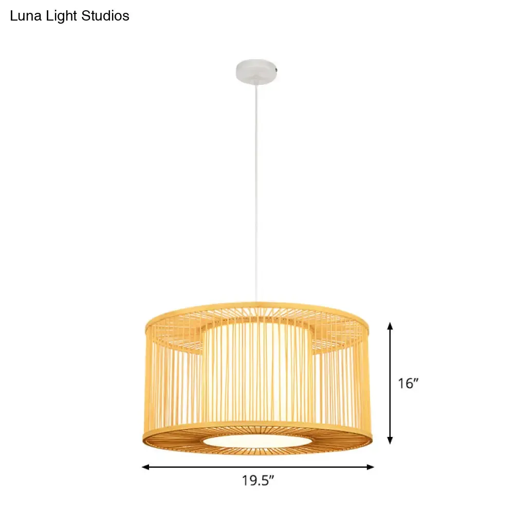 Asia Beige Bamboo Drum Pendant Light for Kitchen Bar - 1-Light Hanging Pendant, Multiple Sizes Available (16"/19.5"/23.5" W)
