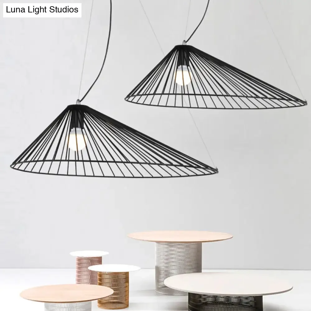 Black Modern Metallic Pendant Ceiling Light - Tapered Wire Frame Hanging Lamp for Dining Table