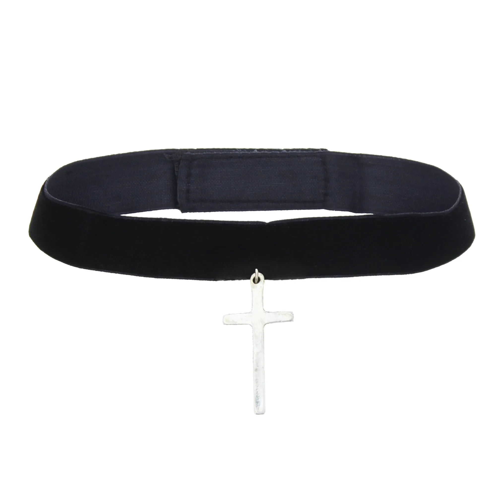 Black Velvet Choker with Large Silver Cross