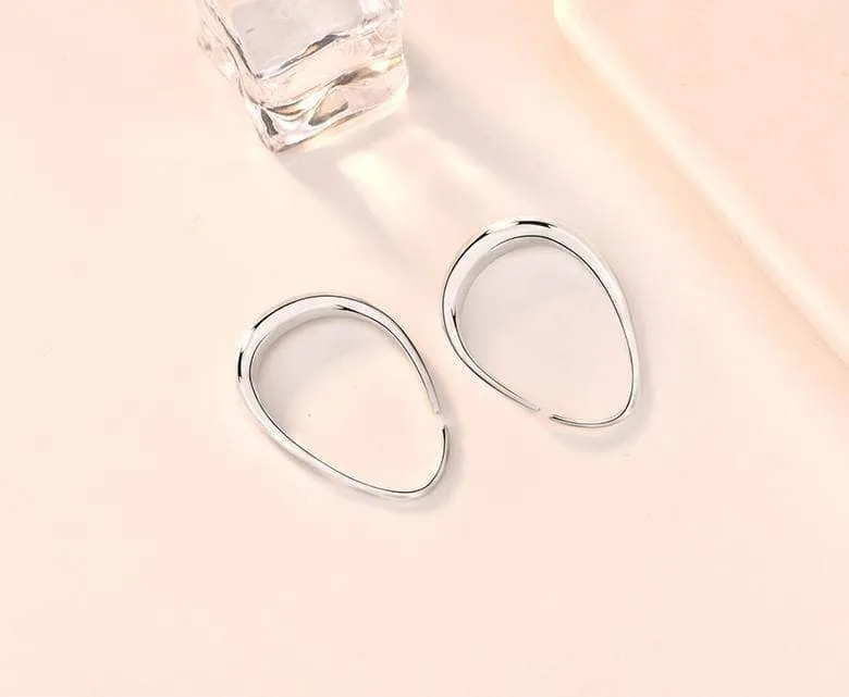 Created Diamond Simple Design of Elliptical Metal Earrings