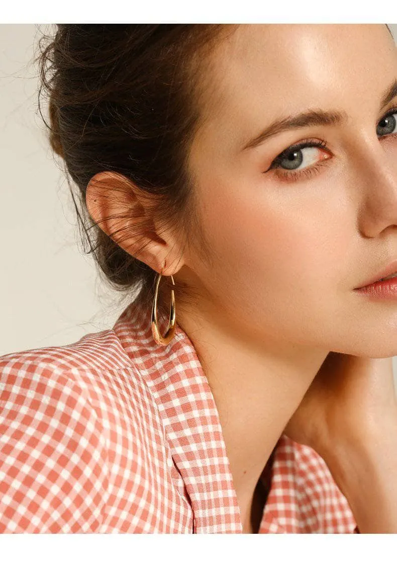 Created Diamond Simple Design of Elliptical Metal Earrings