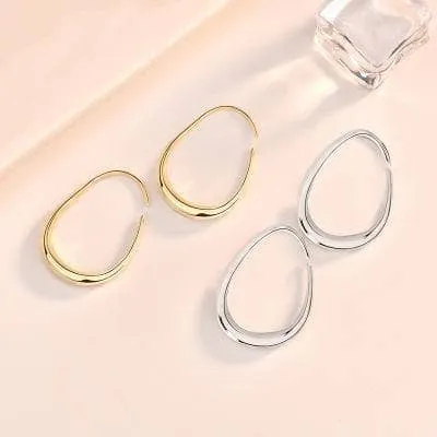 Created Diamond Simple Design of Elliptical Metal Earrings