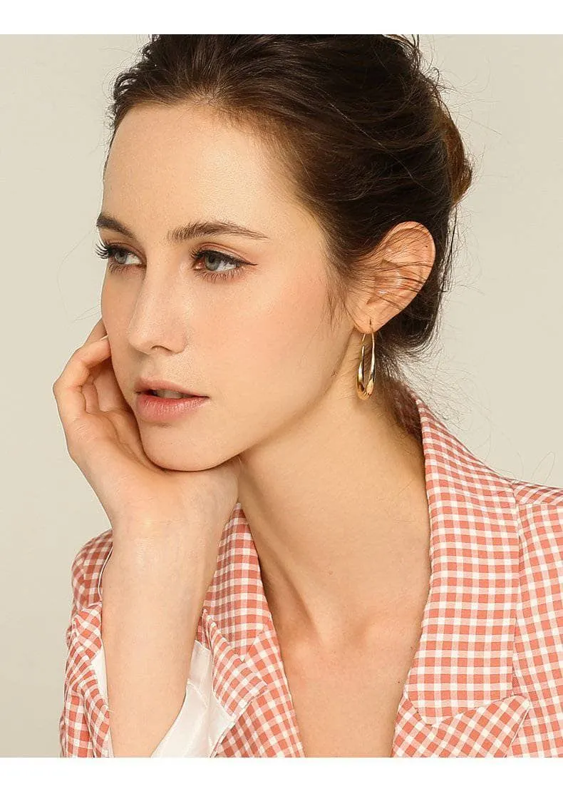 Created Diamond Simple Design of Elliptical Metal Earrings
