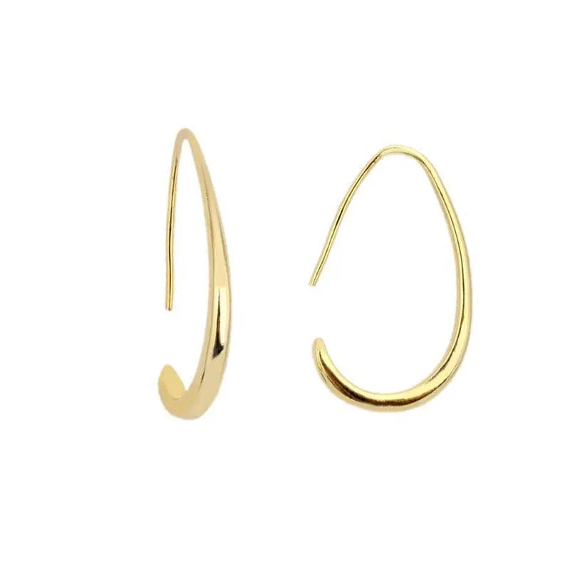 Created Diamond Simple Design of Elliptical Metal Earrings