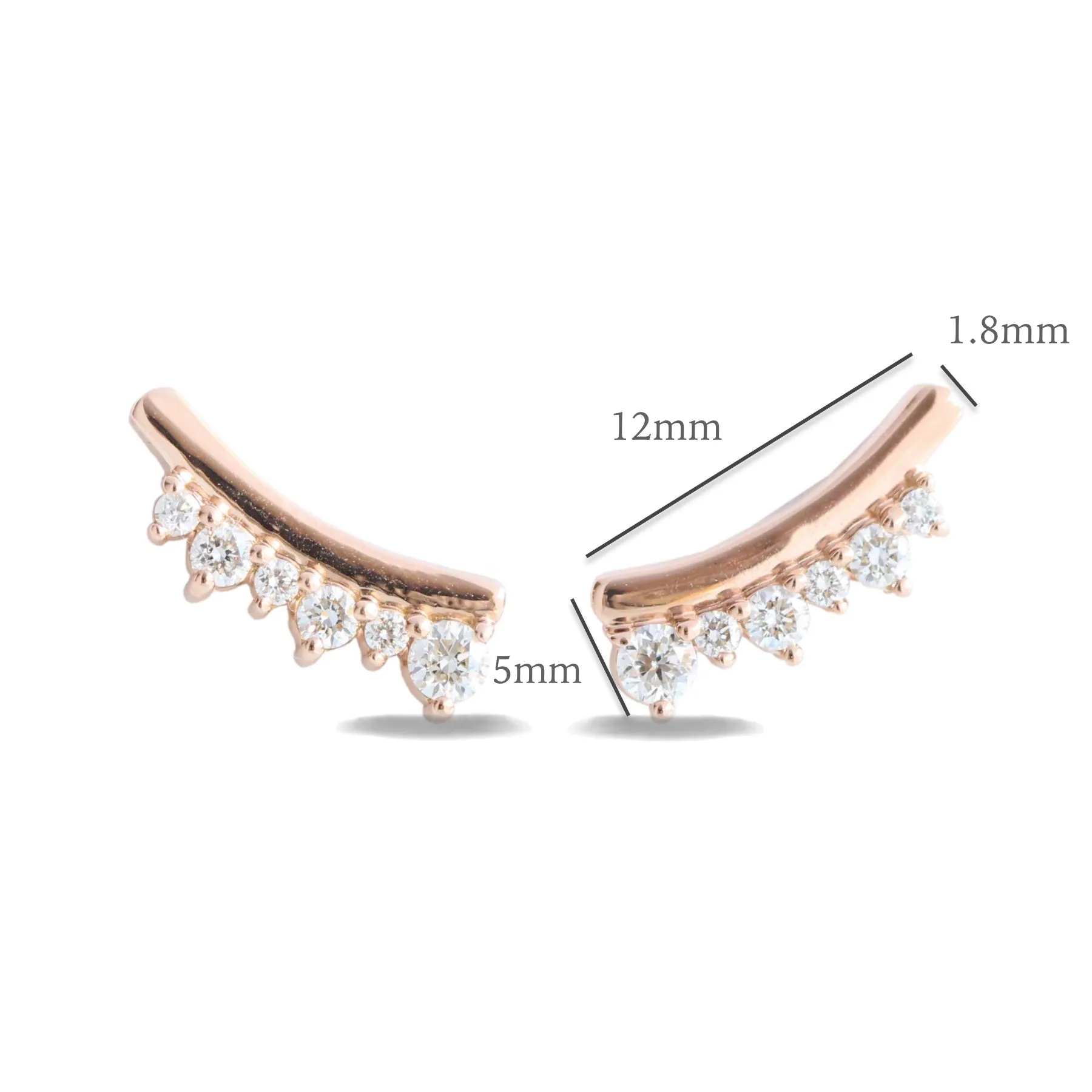 Curved Crown Diamond Earrings in 14k Gold Crawler Earrings Studs