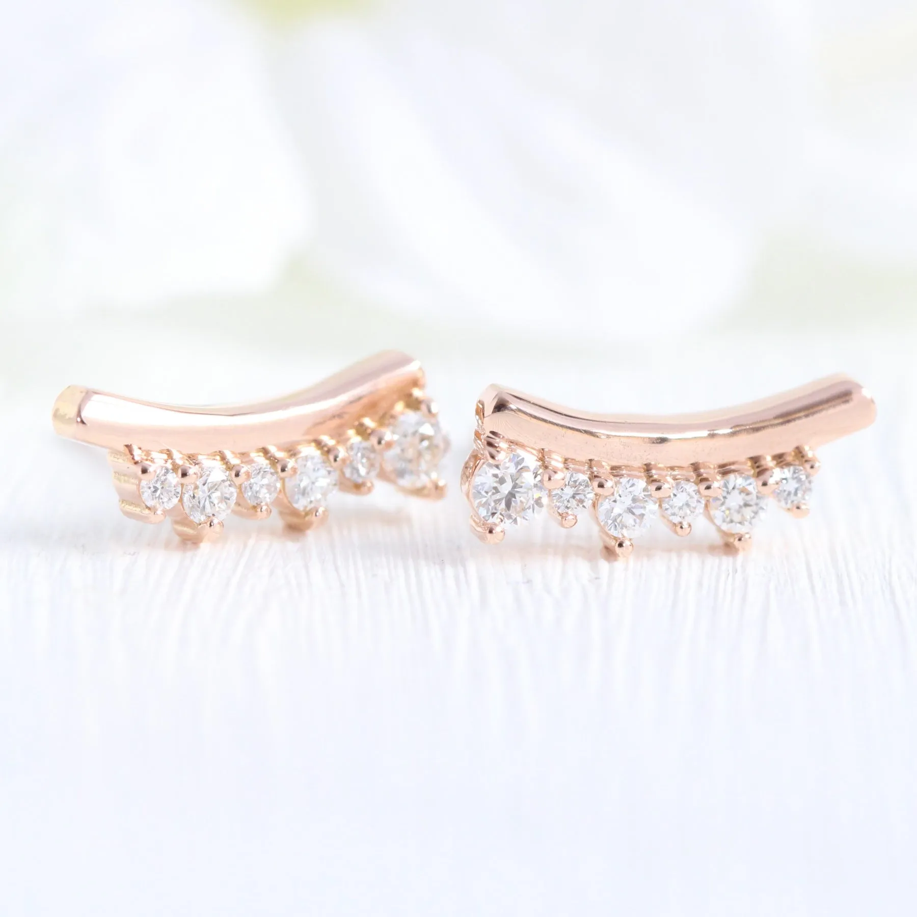 Curved Crown Diamond Earrings in 14k Gold Crawler Earrings Studs