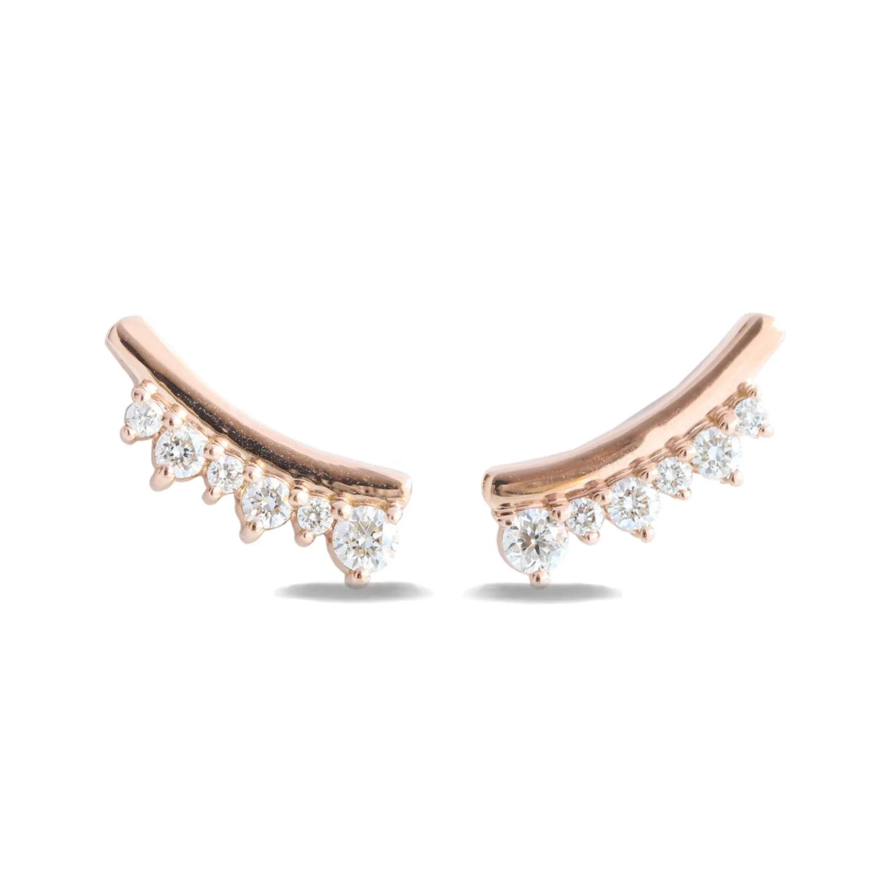Curved Crown Diamond Earrings in 14k Gold Crawler Earrings Studs