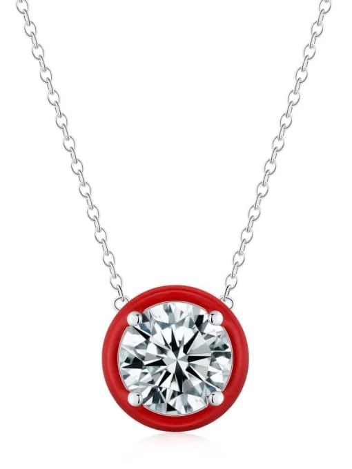 Enamel Statement Necklace, .925 Sterling Silver Cubic Zirconia Nickel Free Luxury Dainty Necklace