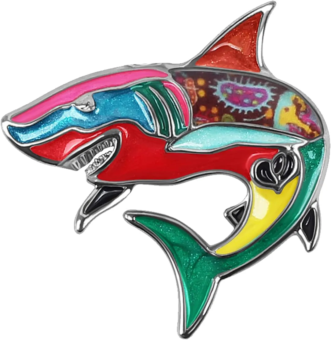 Enamel Zinc Alloy Cute Ocean Animal Shark Brooch Pins for Women Girls Sea Life Brooches Scarf Jewelry for Beach Party Birthday Christmas Gifts Charms