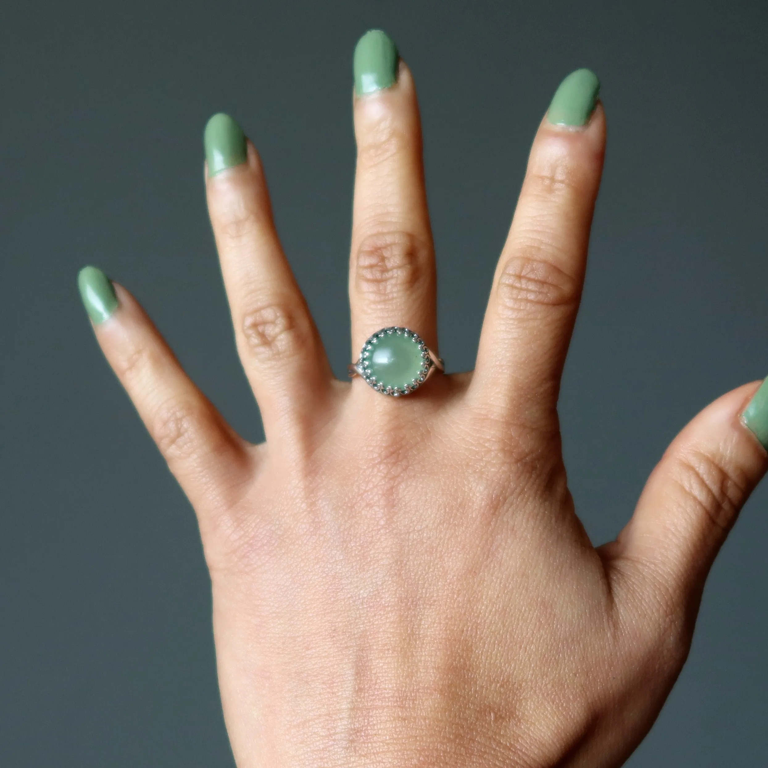 Green Aventurine Ring Money Sterling Silver Adjustable