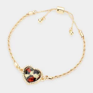 iLLASPARKZ Leopard Glittered Heart Pull Tie Cinch Charm Bracelet