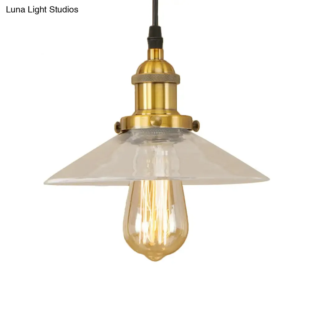 Industrial Clear Glass Pendant Lamp with Cone Shade - Black/Rust/Copper Finish - Living Room Hanging Light Fixture