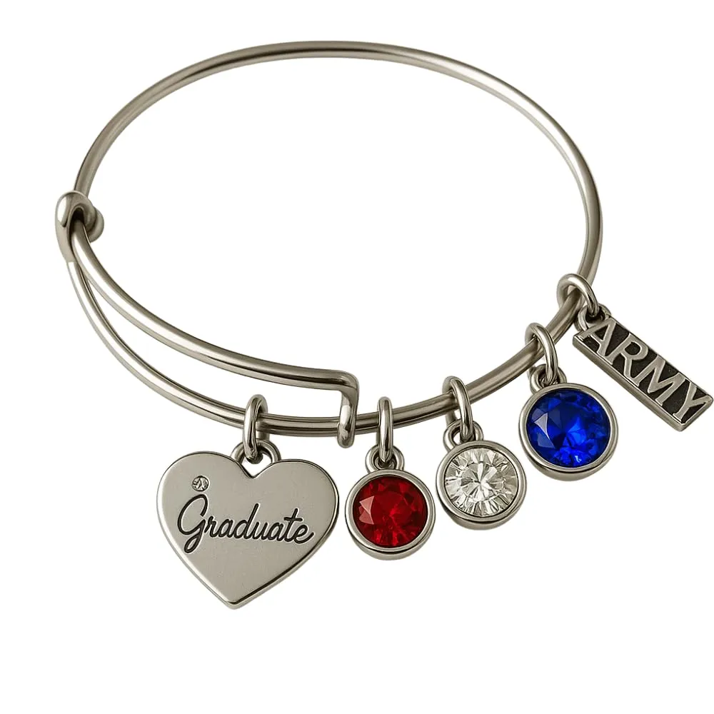 Infinity Collection -Handmade Army Graduation Charm Bracelet, Bangles Bracelets for Women, Customizable Military Graduation Jewelry - Ideal Gift for Proud Military Women and Graduating Girls