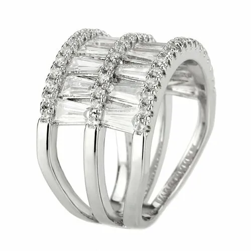 Jewellery Kingdom Cocktail Statement Cubic Zirconia Big Rhodium Ladies Ring Band (Silver)