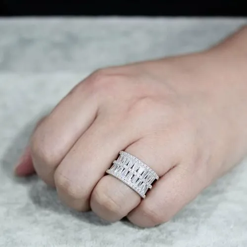 Jewellery Kingdom Cocktail Statement Cubic Zirconia Big Rhodium Ladies Ring Band (Silver)
