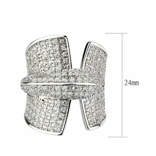 Jewellery Kingdom Ladies CZ Cocktail Statement Pave Cubic Zirconia Big Rhodium Ring (Silver)