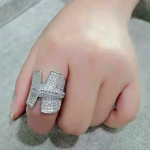 Jewellery Kingdom Ladies CZ Cocktail Statement Pave Cubic Zirconia Big Rhodium Ring (Silver)