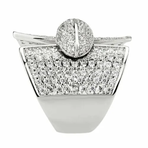 Jewellery Kingdom Ladies CZ Cocktail Statement Pave Cubic Zirconia Big Rhodium Ring (Silver)