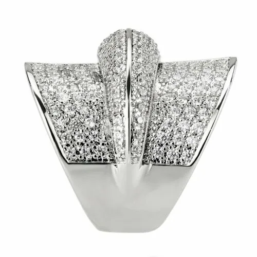 Jewellery Kingdom Ladies CZ Cocktail Statement Pave Cubic Zirconia Big Rhodium Ring (Silver)