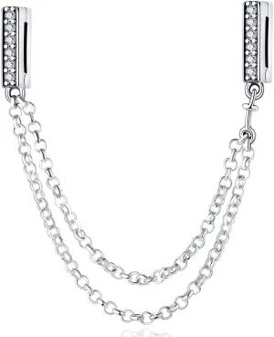 KUNSIR 925 Sterling Silver Clip-On Charm for Reflexions Mesh Bracelet Charm Bead fits Flat charm Bracelets Gift for WomenDouble safety chain