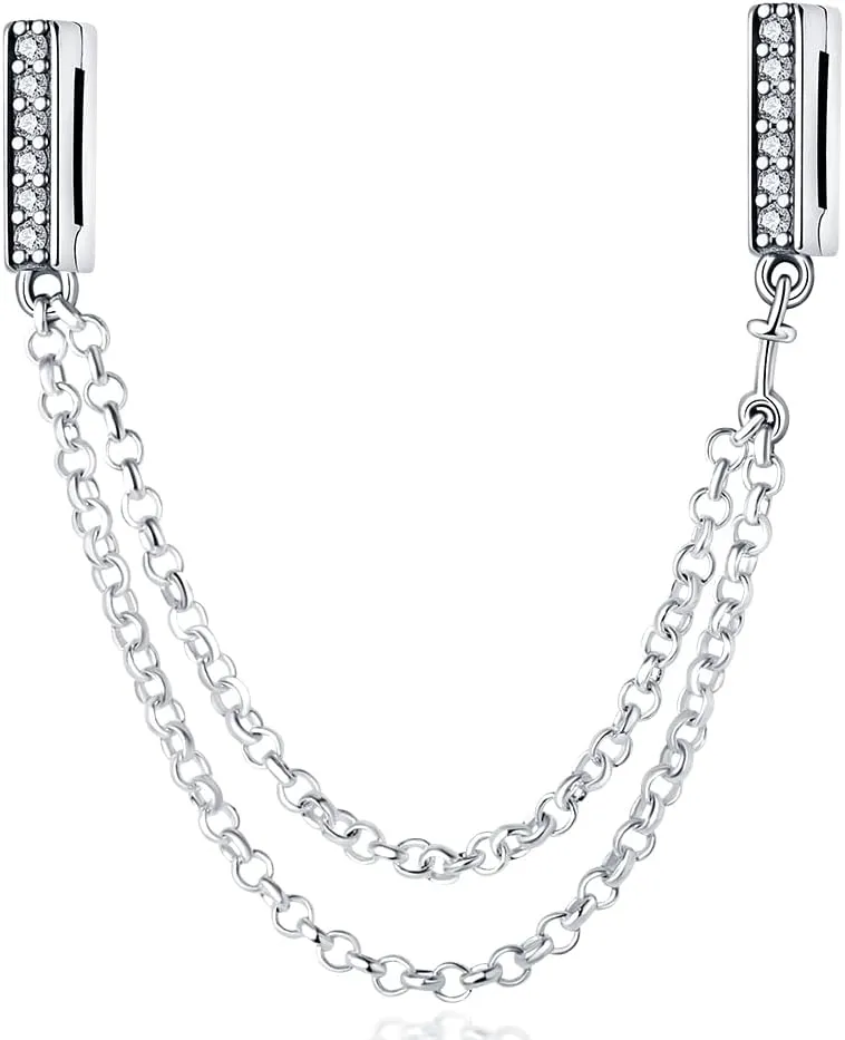 KUNSIR 925 Sterling Silver Clip-On Charm for Reflexions Mesh Bracelet Charm Bead fits Flat charm Bracelets Gift for WomenDouble safety chain