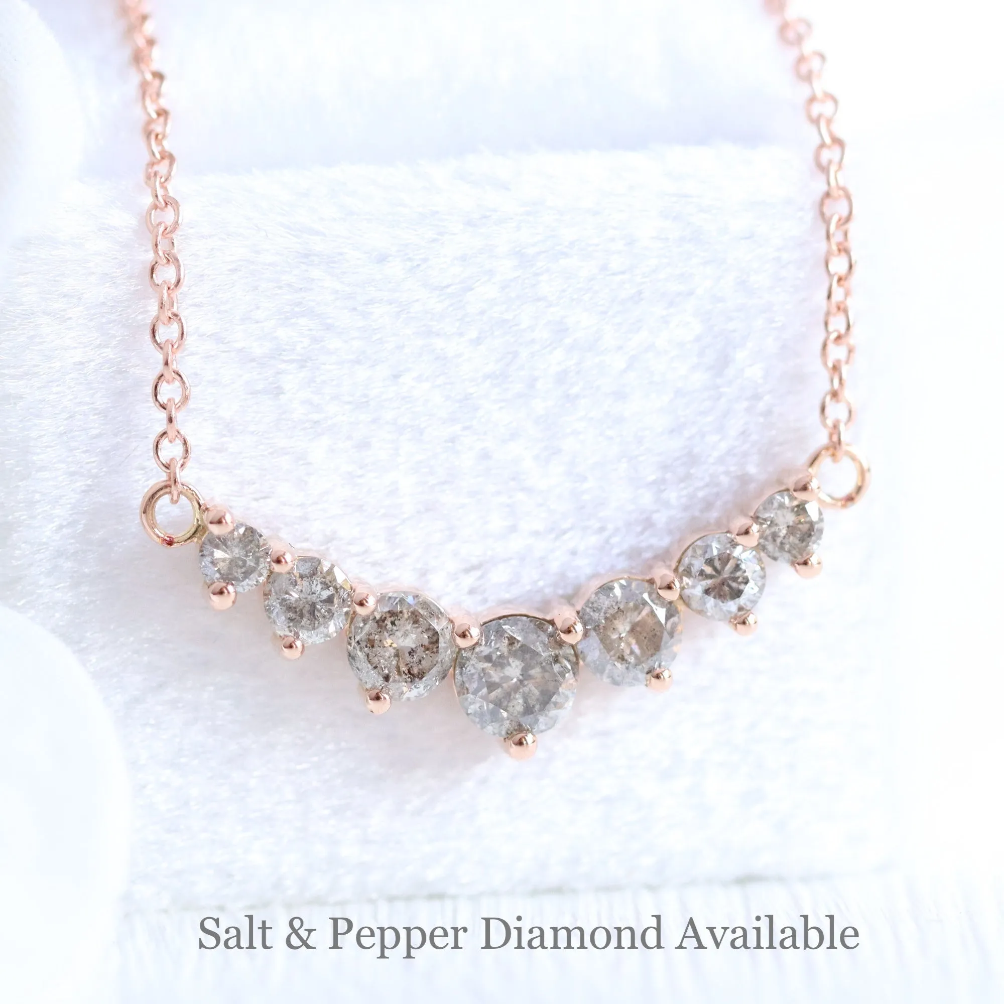 Large 7 Black Diamond Pendant in 14k Gold Curved Cluster Necklace