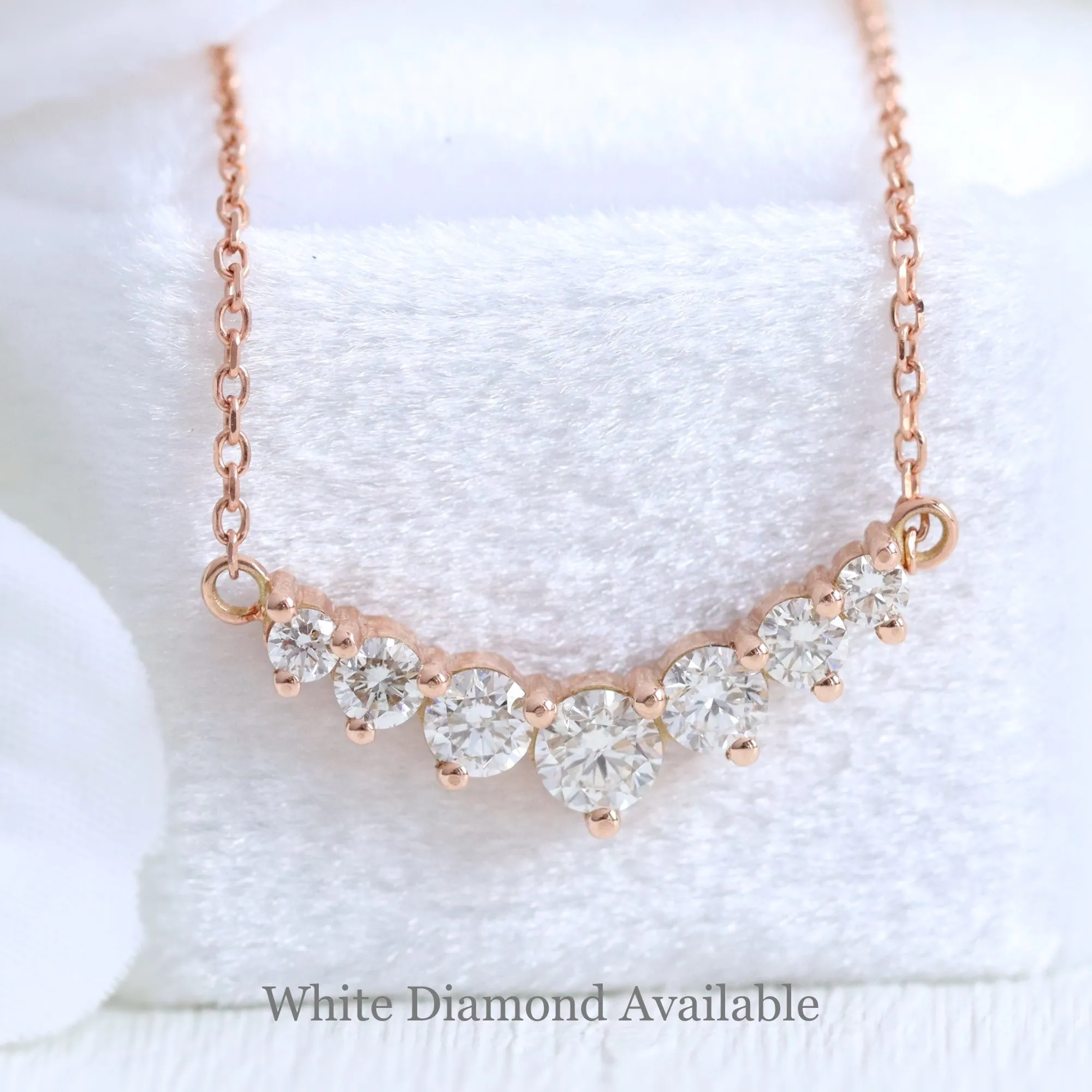 Large 7 Black Diamond Pendant in 14k Gold Curved Cluster Necklace