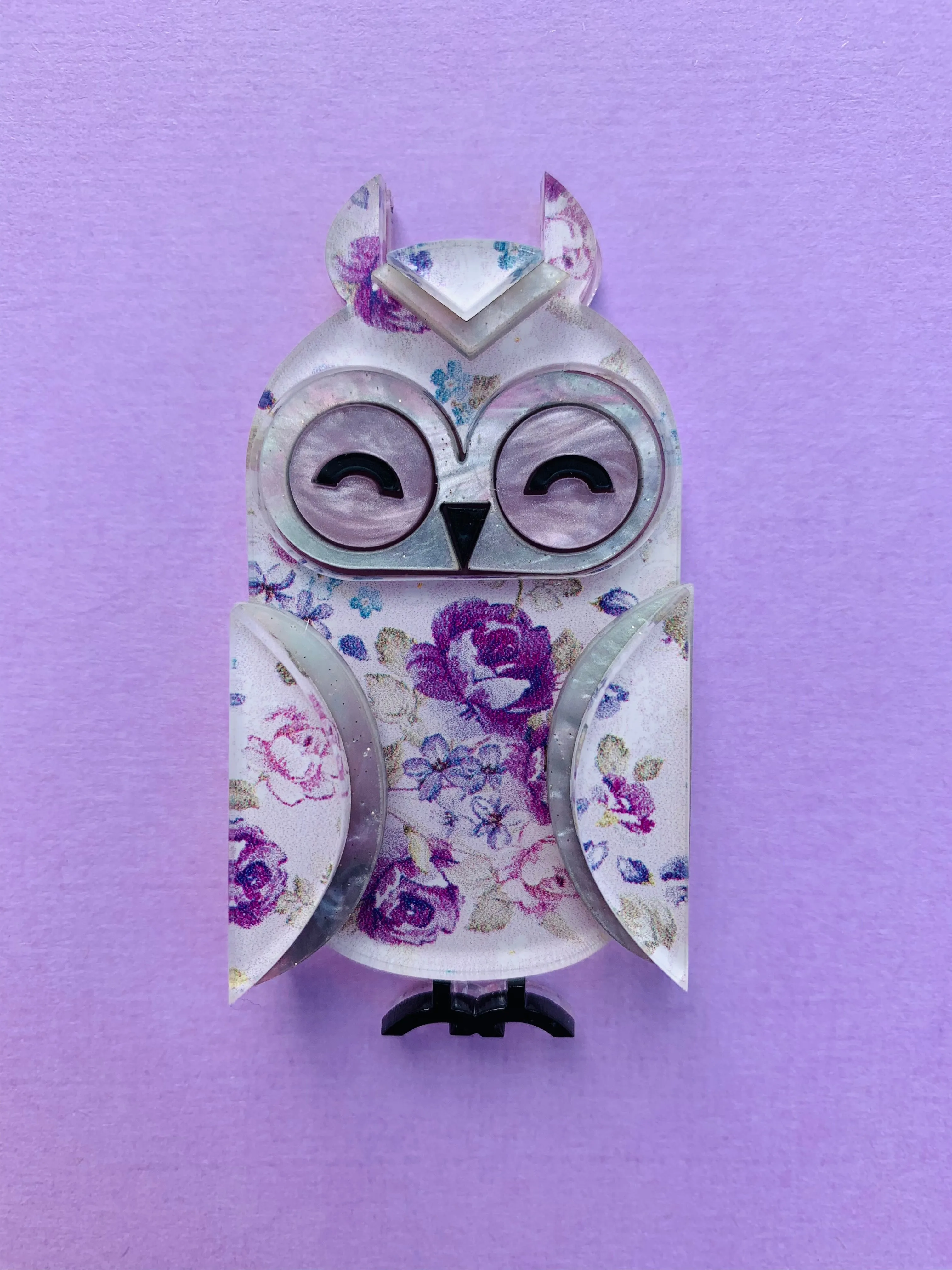 Lavender the long eared owl  - Brooch (slimline) - Set of 4