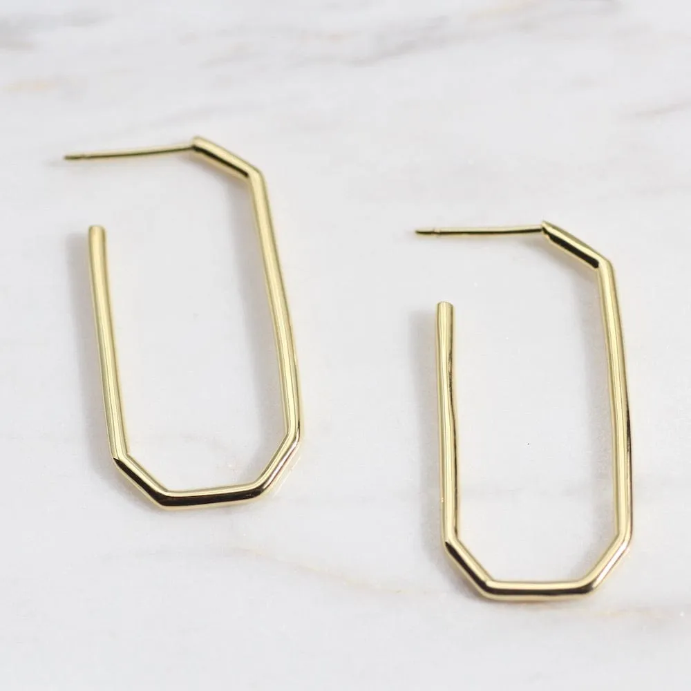 Long Hex Hoop on Post - Gold Vermeil